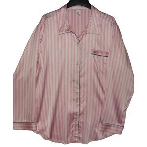 Victoria’s Secret Pajamas Top Size XL VS shirt Pink Stripe silky Satin button bl